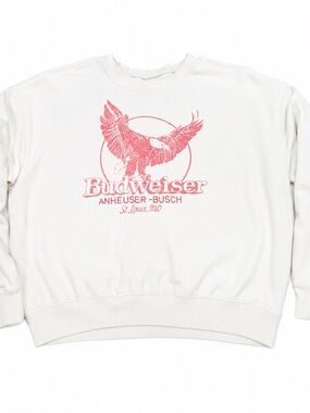 Budweiser White Crewneck Sweatshirt with Red Eagle Graphic